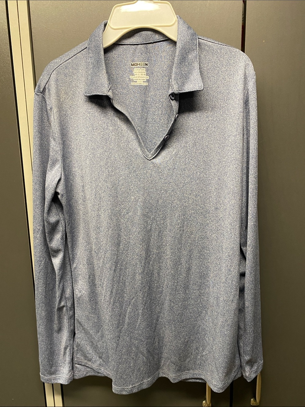 Women’s Long Sleeve Polo Shirt - Heathered Blue